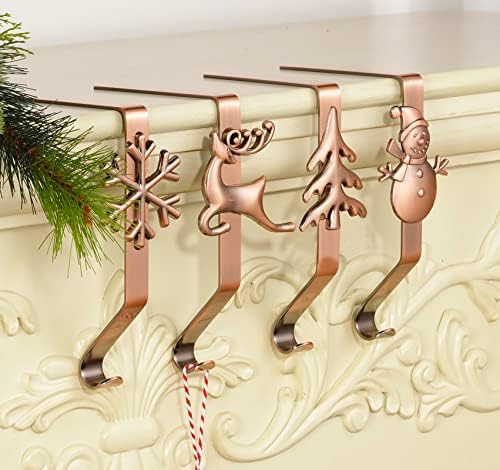 מחזיק גרב לחג המולד - סט של 4 קולבי גרב איש שלג סנטה פתיתי שלג עץ חג המולד צבי חג המולד ווים