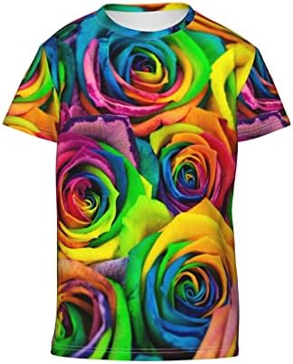 צבעי ענן ורד פרחים פרחים פרחים ילד חולצת טריקו שרוול קצר 3D חולצות טי אופנה מודפסות