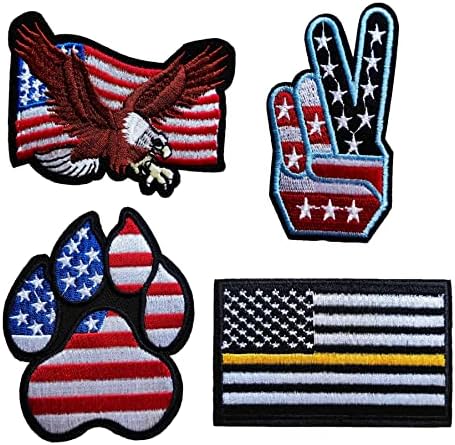 4 חלקים ויקטור איגל פאו דגל אמריקאי ברזל על תפירה על תיקון, סמל דגל ארהב תג רקום לתרמילים, ג'ינס, ז'קט,
