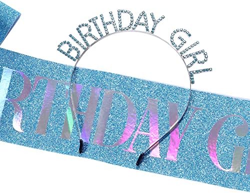 יום הולדת ילדה אבנט & מגבר; טיארה סט, כחול יום הולדת אבנט ריינסטון כתר לנשים, שמח מסיבת יום הולדת קישוטי סרט