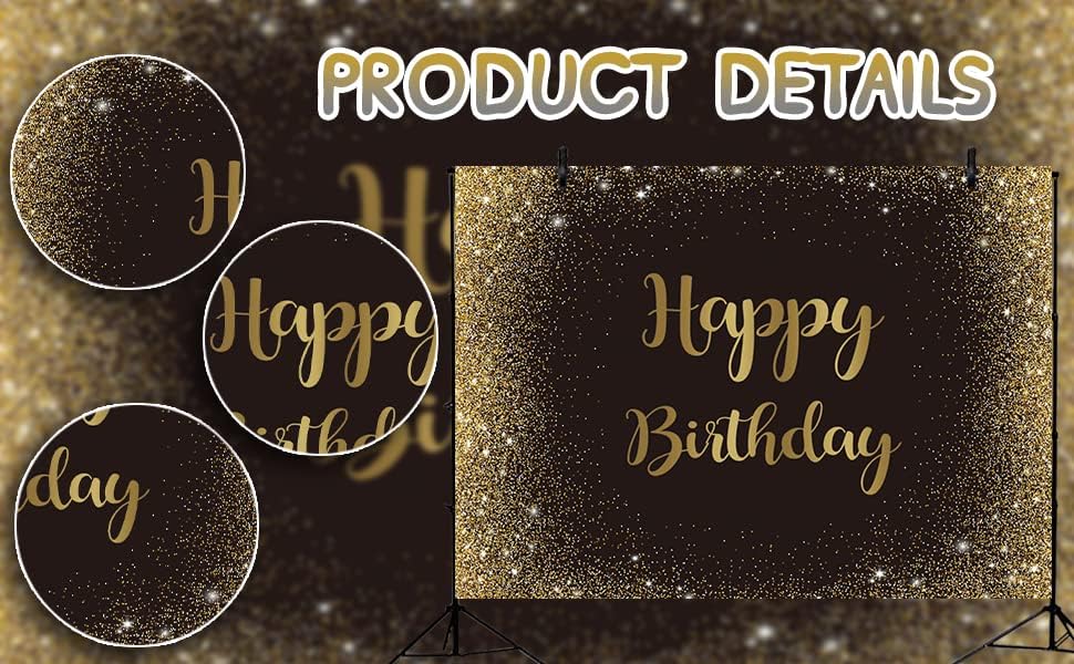 שחור זהב שמח יום הולדת רקע זהב גליטר כתמים צילום רקע מבוגרים איש ילד מסיבת יום הולדת שולחן קיר קישוט