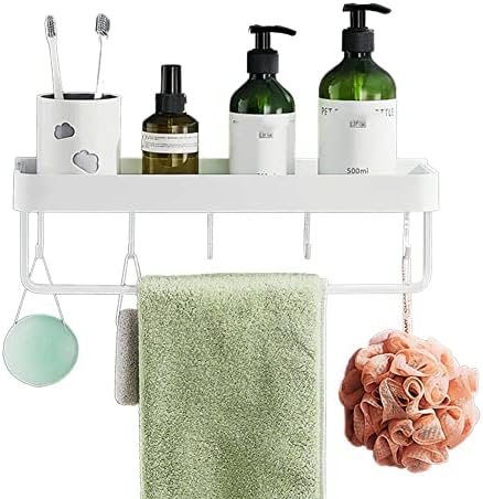 FVRTFT מדף אמבטיה מדף אמבטיה רכוב עם מדף מקלחת מגבות לבן עם ווים ללא קידוח דבק עצמי למטבח אמבטיה