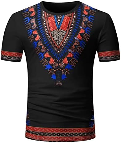 NYYBW Mens African Dashiki Style Style חולצה - קיץ שרוול קצר הדפס פרחוני שבטי O צוואר צוואר רזה חולצות חולצות