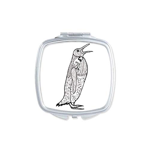 חמוד פינגווין בעלי החיים דיוקן סקיצה מראה נייד קומפקטי כיס איפור כפול צדדי זכוכית