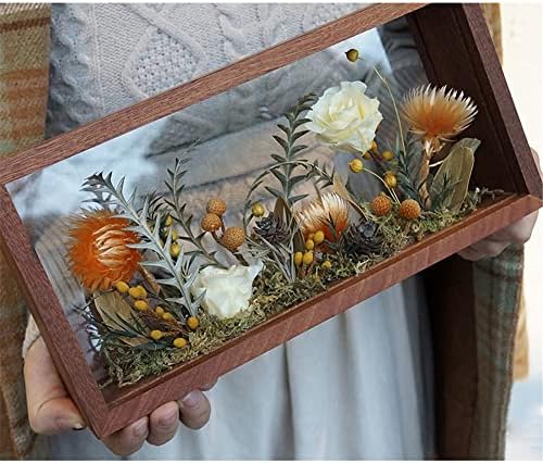 מלבן וונליאן קופסת צללים מסגרת עץ אקרילית תיבת אחסון תצוגה, 10x5, תצוגת גלויה שולחנית פרחים לחוצים