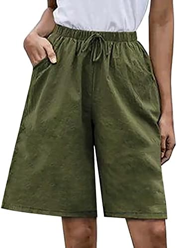 מכנסי פשתן כותנה לנשים מלחמה אלסטית מכנסיים קצרים שקיקים מזדמנים כיס חצי מכנס רופף בכושר מכנסיים קצרים אורך