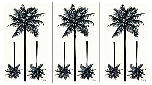 אונקס מיני 3 גיליונות קוקוס עץ זמני קעקוע נשים גברים אמנות עמיד למים קוקוס דקל עץ אי קיץ חוף