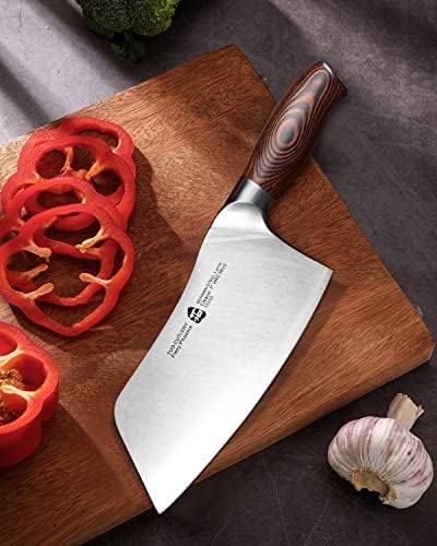 סכין Tuo Cleaver, סכין שף סיני נירוסטה בגודל 7 אינץ 'בשר צמחי עם ידית פקווד, להב כבד למטבח ביתי