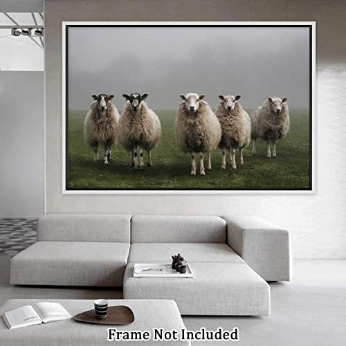 Eorntdy בד קיר אמנות קיר כבשים ללא פרום בתמונות שדה ציור ציורי בד אמנות קיר לבעלי חיים לסלון