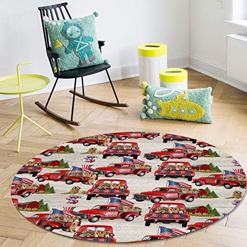 שטיח שטח עגול גדול לחדר שינה בסלון, שטיחים 6ft ללא החלקה לחדר ילדים, יום העצמאות יום הדגל המשאית