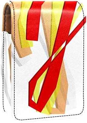 אוריואקאן שפתון מקרה עם מראה חמוד נייד איפור תיק קוסמטי פאוץ, אדום צהוב אמנותי מכתב