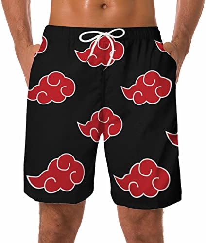Ficlwigkis אנימה גזעים שחייה 3D דפוס ענן אדום המותניים המותניים המותניים של מכנסיים קצרים לברך עם כיסים חוף