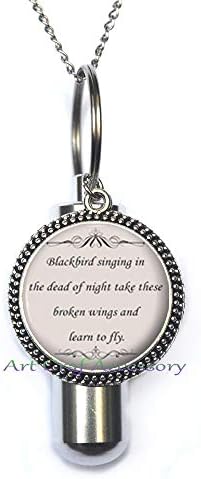 Quote urn - ציטוט מילים של Blackbird - שרשרת Urn Cernation Music - מתנה תכשיטים מוטיבציוניים מכסף לנשים ו-