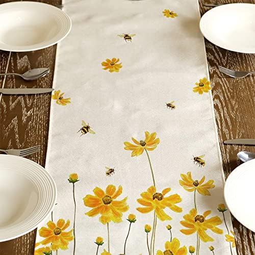 ארקני קיץ דבורה פרח צהוב שולחן רץ 13 * 48 סנטימטרים עונתי אביב תפאורה חג חווה מקורה בציר נושא איסוף ארוחת