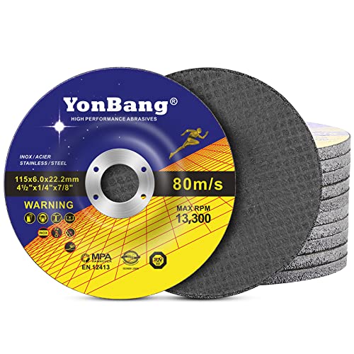 גלגלי טחינה של Yonbang 10 חבילה, 4-1/2 x 1/4 x 7/8 אינץ 'מדוכא מרכזי גלגלי טחינה למטחנות זווית, דיסקי