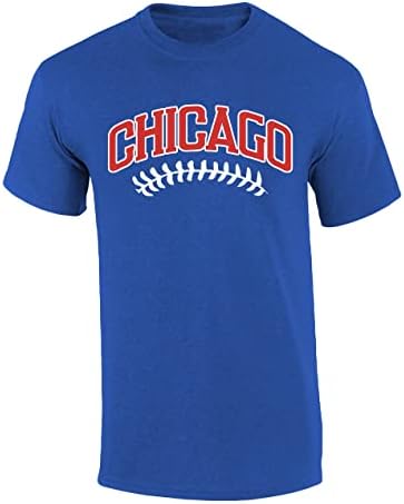 קבוצת בייסבול Mens Tshirt Tshirt Chice Chicago קבוצת בייסבול צבע רויאל כחול רויאל ושרוכים אדומים שרוול