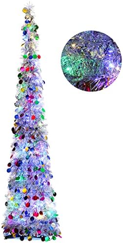 Orgrimmar 5ft עץ חג מולד מלאכותי קופץ עץ חג המולד עץ טינסל עץ עיפרון חוף עם 100 אורות LED רב צבעוניים
