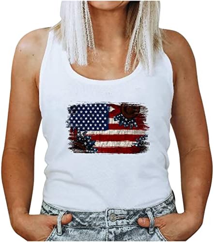 חולצות 4 ביולי לנשים צמרות טוניקה ללא שרוולים בקיץ יום העצמאות יום עצמאות חולצת טריקו פטריוטית אמריקאית