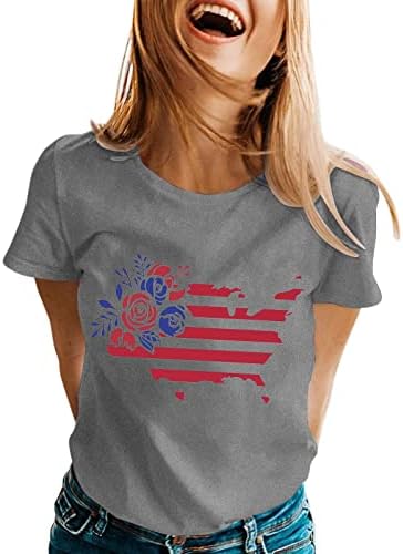 Kcjgikpok אישה טייס סחר חוץ אירופאי ויום העצמאות האמריקני הדפסת חולצה צוואר עגול מזדמן שרוול קצר