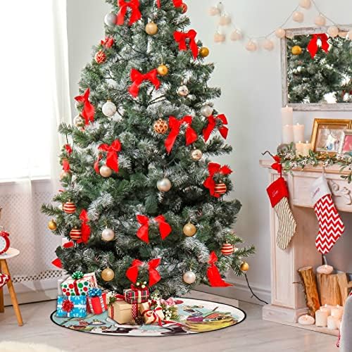 מחצלת עץ חג המולד Visesunny חג מולד שמח סנטה מצחיק סנטה קריקטורה עץ מעמד מחצלת מגן רצפה סופג עץ עץ