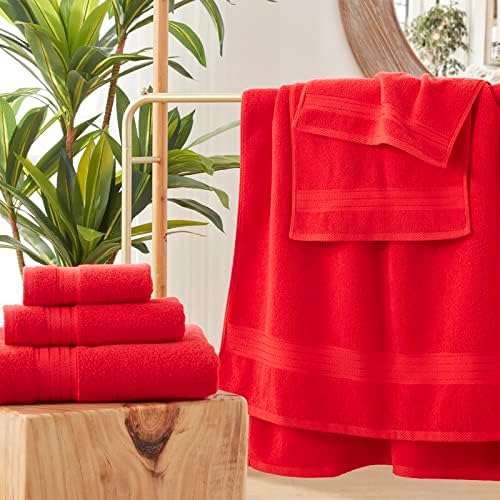 סט מגבות רחצה אדומות של Cozyart יוקרה, מלון כותנה טורקית מגבות רחצה גדולות לחדר אמבטיה, מגבות אמבטיה