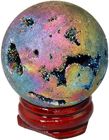 חבילת Sunyik של 2 קשת טיטניום מצופה Geode Sphere כדור כדור וכדור ביצה אבן חן אדומה ג'ספר אדומה