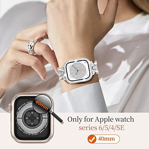 להקת Letoid & Case Set תואם לפנים של Apple Watch 40 ממ, צמיד רצועת מתכת לנשים עם כיסוי ריינסטון
