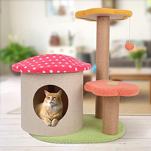 סנאו מקסים חתול עץ עם אדום פטריות בית & סיסל גרוד חתול טיפוס פעילות פרח מגדל לחתולים חתלתולים חיות