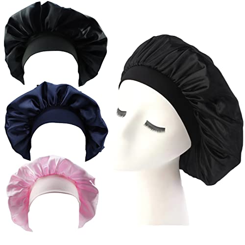 מכסה משי גדול סאטן סאטן כובע שינה לנשים, כובעי כימו מתכווננים כיסוי ראש שינה לילה לשיער צמה מתולתל ארוך
