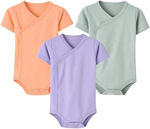 בנות תינוקות בנות 3-חבילות צדדיות גוף גוף כותנה שרוול קצר שרוול שולית קימונו חולצת 0-12 חודשים