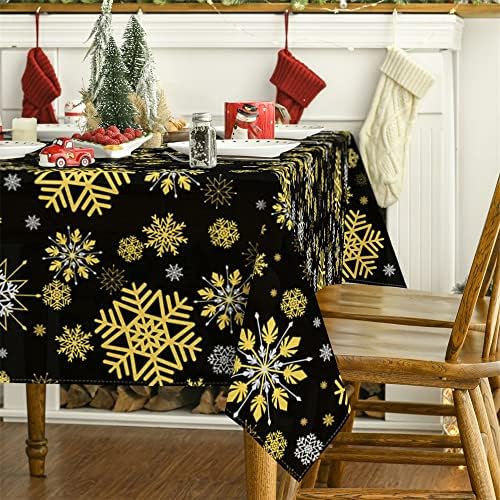 מפת שולחן חג המולד יומית מלבן בגודל 60 על 84 אינץ', פתית שלג חג המולד חורף בד שולחן חג כיסוי שולחן למסיבה