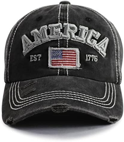 GZACDEOPE כובע דגל אמריקאי לגברים נשים, כותנה כותנה מתכווננת מצחיקה כובע בייסבול במצוקה