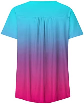 צמרות טוניקה נשים 2023 קיץ הסתר בטן שרוול קצר חולצות טירטס צבע חמוד בלוק חולצות הנלי חולצות מזדמנים לבושות