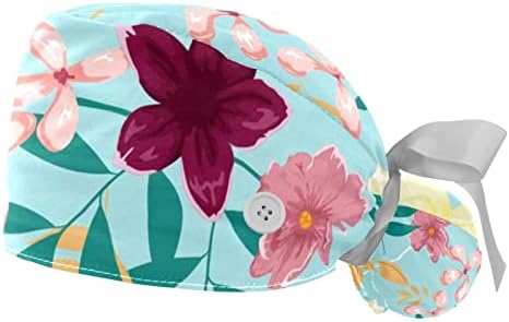 2 יחידות כובע עבודה עם סרט כפתור קשור לאחור של כובעי קוקו של קוקו של פרחי פרח לנשים
