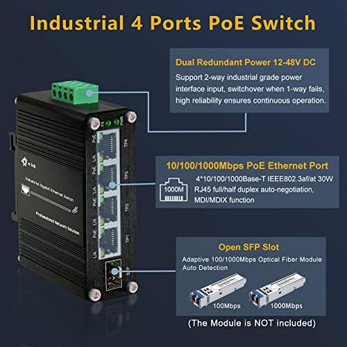 THRONCOM GIGABIT תעשייתי 4 יציאות POE Ethernet מתג POE+ מתג סיבים עם 100/1000 מ 'אדפטיבי SFP SLOT DIN מסילה לא
