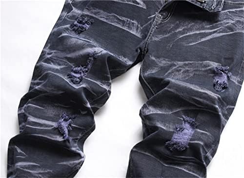 מכנסי ג'ינס קשורים של גברים מסוגננים של גברים נועזים מכנסי ג'ינס דקים מודפסים מכנסיים מזדמנים ישר שטוף