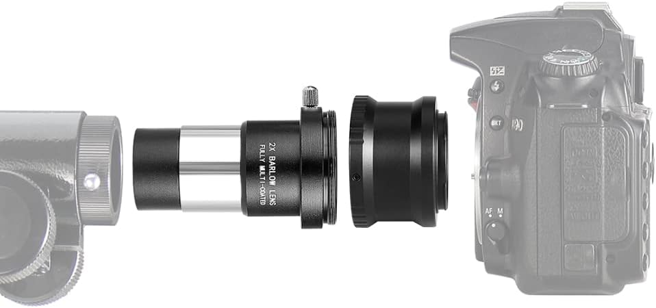 Celticbird 1.25 אינץ 'מצלמה T-Adapter עם עדשת ברלו 2x וערכת מתאם מצלמת SLR תואמת למצלמה קומפקטית של