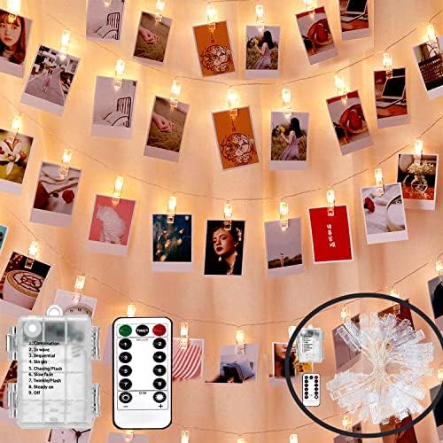 פודארטי צילום קליפים ברורים 2 חבילה אורות מיתר מקורה עם פיות שלט רחוק אור לתלות כרטיסי תמונות