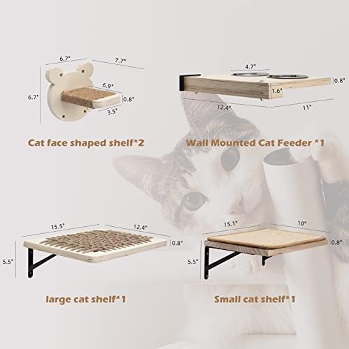 ליטאי חתול קיר מדפי עץ קיר רכוב חתול גשר, צף חתול קיר מדף עם מזין,קיר רכוב חתול ריהוט לטיפוס