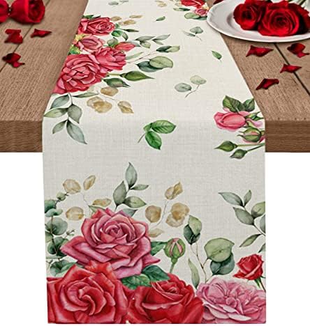 רצים שולחן יום של האהבה באורך של 70 סנטימטרים, ורדים ורודים אדומים שולחן קפה פרחוני רץ חווה