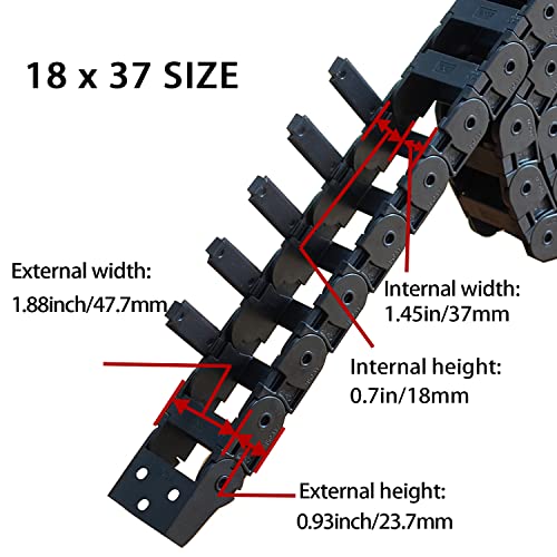 מנשא שרשרת גרירת כבלים בגודל 39.3 אינץ 'ר28 18 על 37 מ מ פלסטיק שחור פתוח לטחנת נתב ומדפסת 3 ד', עם קצוות נוספים,