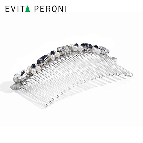 Evita Peroni כסף גדול מכסף מוזהב שיער שיער מסרק מסרק עם חרוזים אלגנטיים ופניני פו לנשים