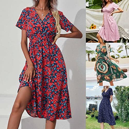 הוואי שמלות לנשים קיץ מקרית מידי שמלה קצר שרוול צווארון שמלות קיץ אופנה פרחוני חוף שמלות