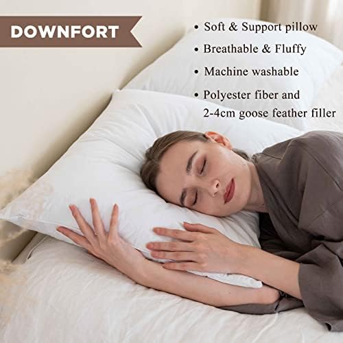 Downfort 2 חבילות אריזות נוצות נוצות כריות, כריות מיטות לשינה, כרית רכה רכה, כריות תמיכה בגב, צד, ישנות בטן, כרית