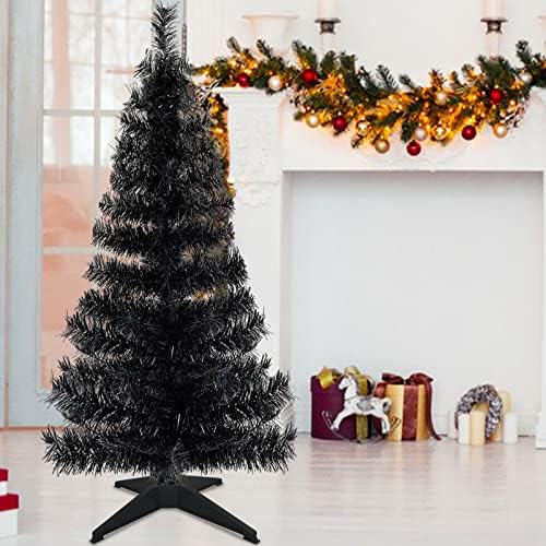 Turnmeon 4 Ft מלאכותי חג המולד עץ טינסל שחור, עמיד בפני אש עמידה בחג המולד מלא עם 225 טיפים ענפים ועמדת