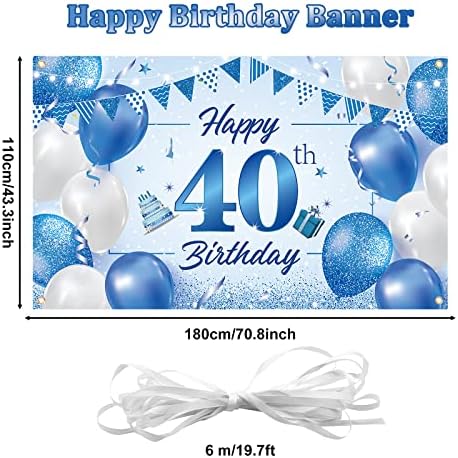 רקע באנר ליום הולדת 40, קישוטי יום הולדת 40 שמחים, רקע בד כחול לבן לגברים ונשים מסיבת יום הולדת 40, 70.8