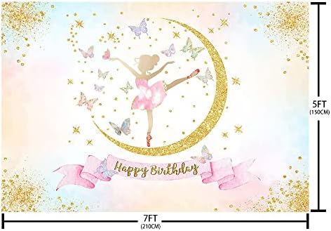 משלוח חינם 7 * 5 רגל בלט ילדה יום הולדת רקע נסיכת שמח מסיבת יום הולדת אספקת קישוט ורוד פרפר זהב נקודות