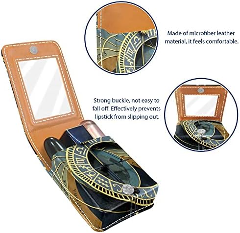 שפתון מקרה עם מראה האסטרונומי שעון פראג גלוס מחזיק נייד שפתון אחסון תיבת נסיעות איפור תיק מיני עור קוסמטי פאוץ