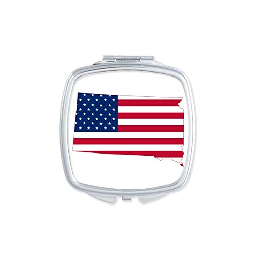 דרום דקוטה ארהב מפת כוכבים פסים דגל צורת מראה נייד קומפקטי כיס איפור כפול צדדי זכוכית