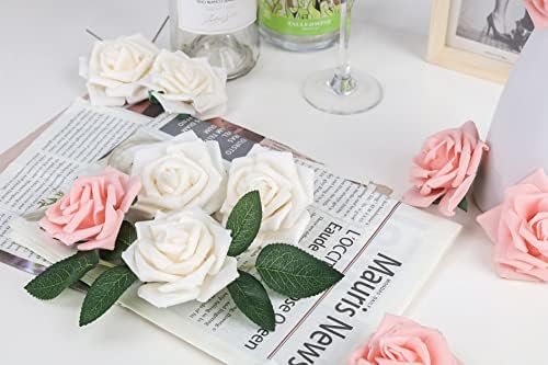 Meiliy 25 pcs פרחים מלאכותיים בתפזורת ורדים עלים ירוק פרח ורד מזויף עבור זרי חתונה DIY קישוטי מסיבה